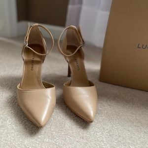 Nude heels with ankle strap
